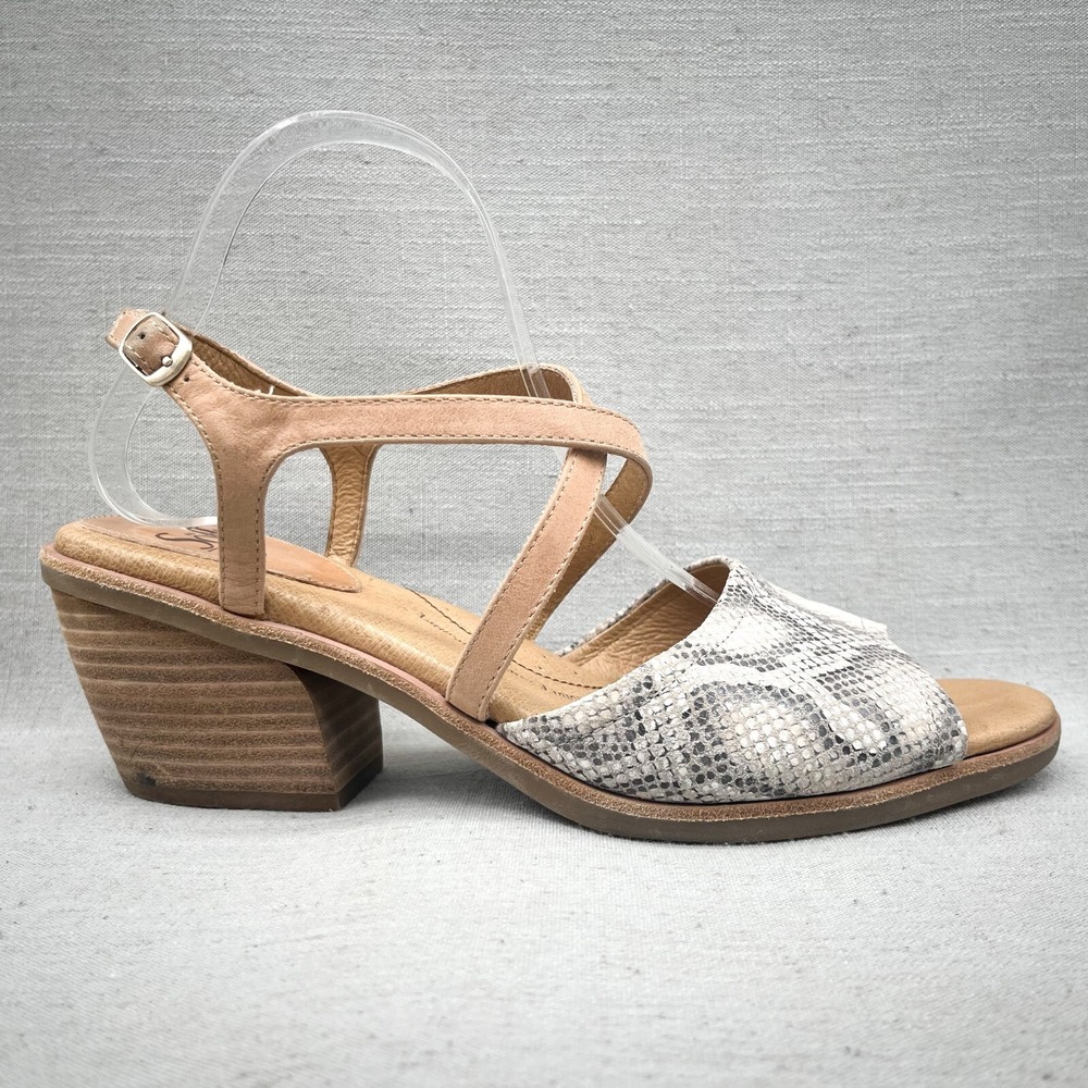 Sofft Shoes Womens 11M Piara Sandals Snake Tan Leather Slingback Strappy Heels‎